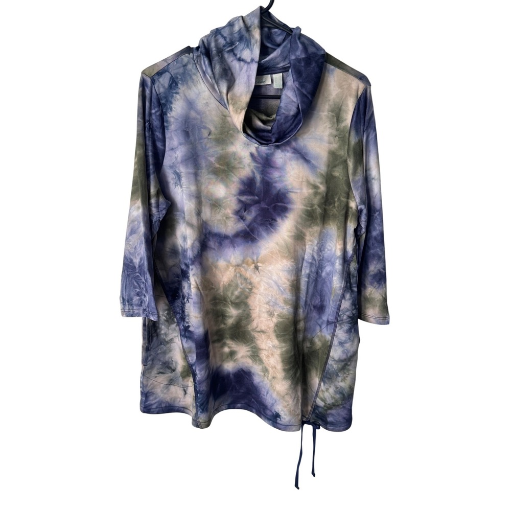 LOGO Lounge Lori Goldstein Tie Dye Cowl Neck Tunic Top Purple Blue Medium M